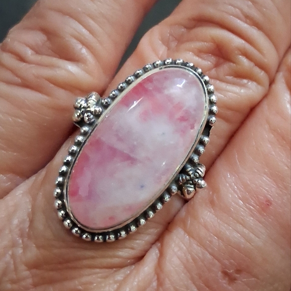 PINK MOONSTONE RING 925 STERLING SILVER SIZE 8 - Picture 5 of 10